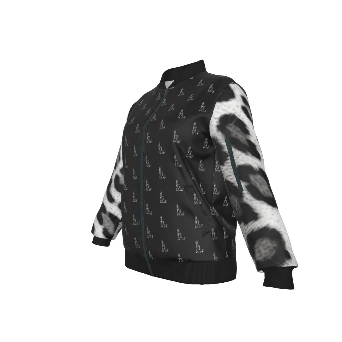 Officially Sexy Snow Leopard Collection Women's Black Girl OS Logo All OverJacket With Large Print Sleeves And Logo On Back (English) #7 4
