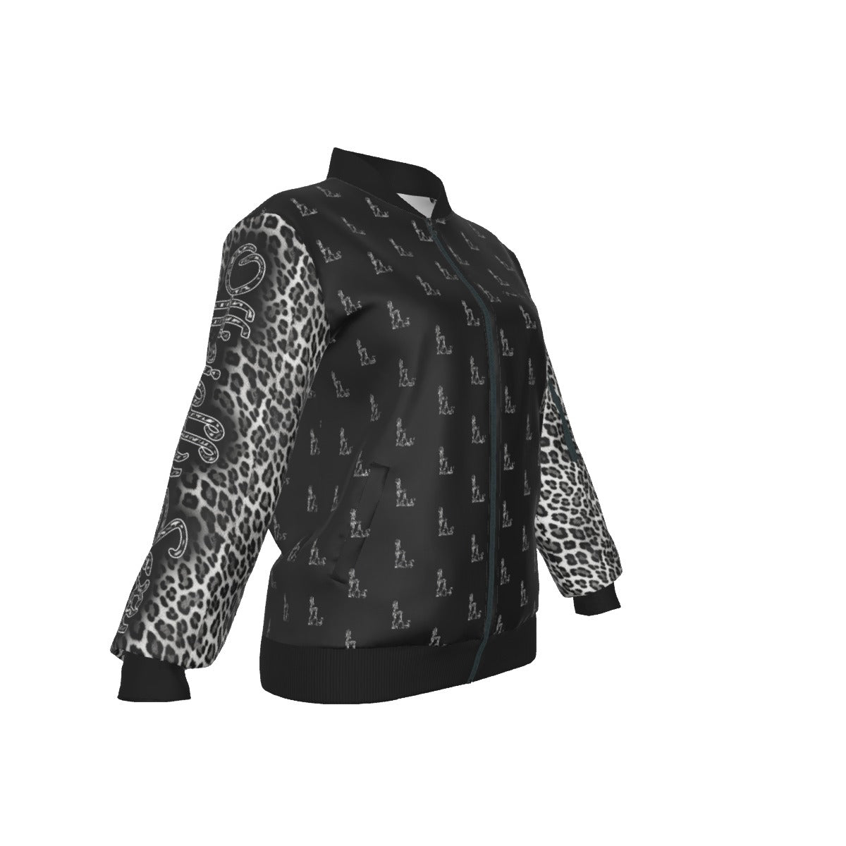 Officially Sexy Snow Leopard Collection Women's Black Girl on OS Logo All Over  Jacket With Small Print Sleeves And Large Logo on Back (English) #8 2