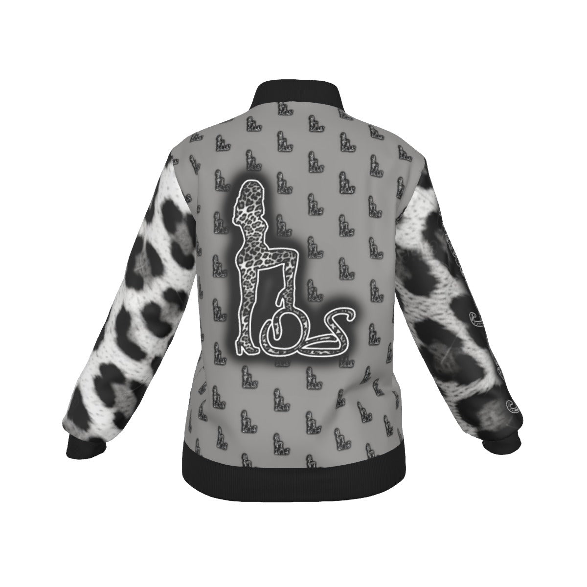 Officially Sexy Snow Leopard Collection Women's Grey Girl OS Logo All OverJacket With Large Print Sleeves And Logo On Back (English) #7 3