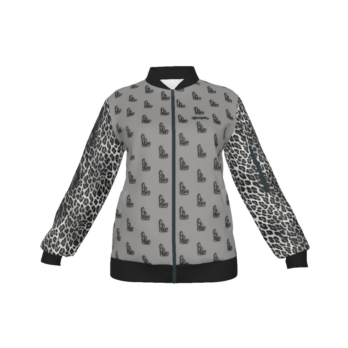 Officially Sexy Snow Leopard Collection Women's Grey Girl on OS Logo All Over  Jacket With Small Print Sleeves And Large Logo on Back (English) #8 1