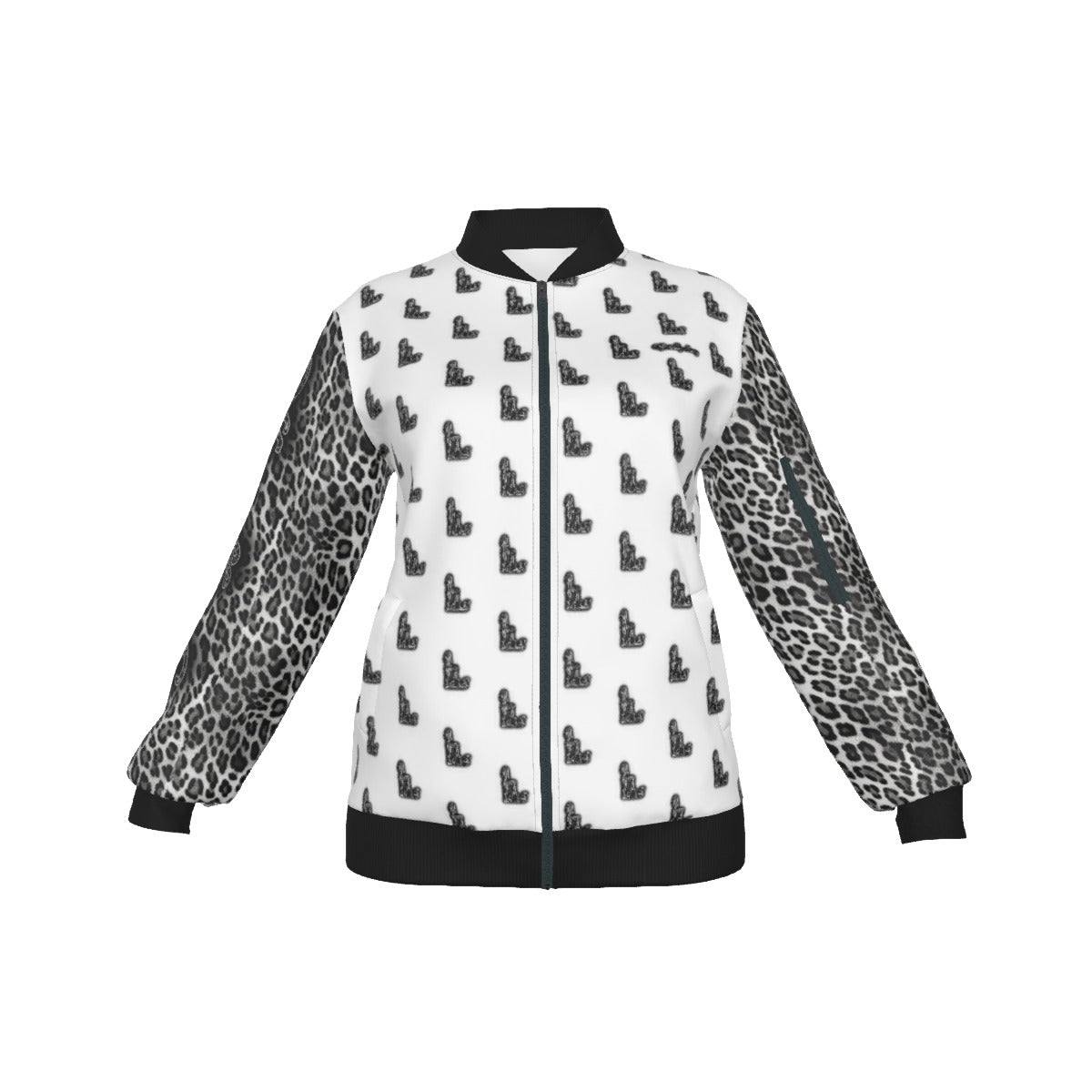 Officially Sexy Snow Leopard Collection Women's White Girl on OS Logo All Over Jacket Small Print Sleeves (English) 6 1