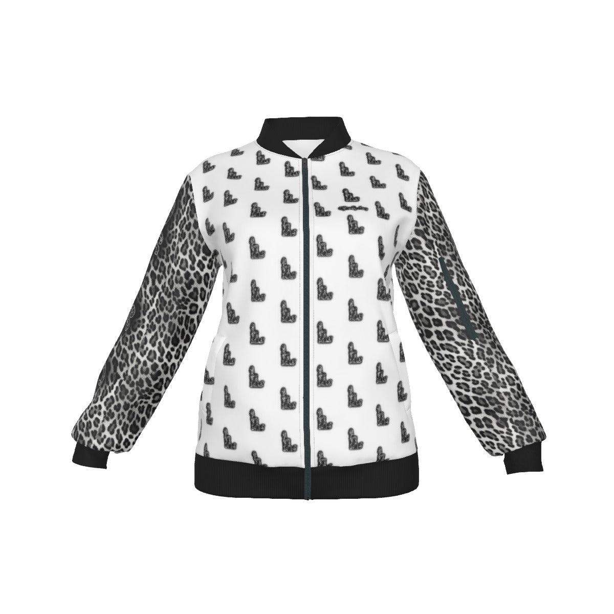 Officially Sexy Snow Leopard Collection Women's White Girl on OS Logo All Over  Jacket With Small Print Sleeves And Large Logo on Back (English) #8 1