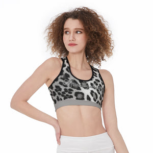 Officially Sexy Snow Leopard Print Collection Sports Bra Grey Waistband 1