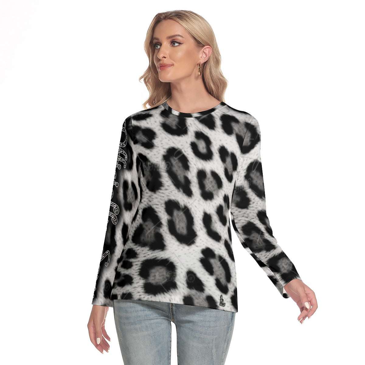 Officially Sexy Snow Leopard Print Collection Women's AOLP O-neck Long Sleeve T-shirt (English) 1