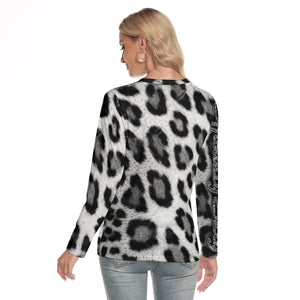 Officially Sexy Snow Leopard Print Collection Women's AOLP O-neck Long Sleeve T-shirt (English) 3