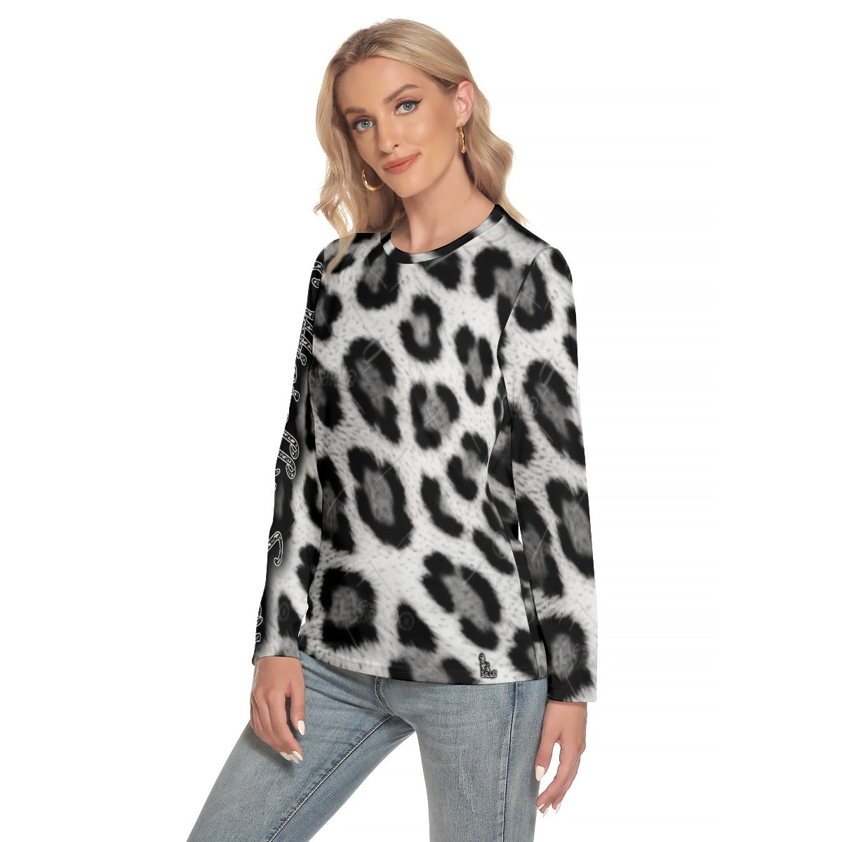 Officially Sexy Snow Leopard Print Collection Women's AOLP O-neck Long Sleeve T-shirt (English) 4