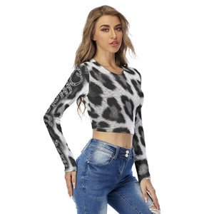Officially Sexy Snow Leopard Print Collection Women's AOLP Round Neck Crop Top Long Sleeve T-Shirt (English) 2