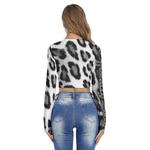 Officially Sexy Snow Leopard Print Collection Women's AOLP Round Neck Crop Top Long Sleeve T-Shirt (English) 3