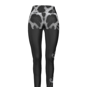 Officially Sexy Snow Leopard Print Collection Women's Black AOP High Waist Booty Popper Leggings #2 (English) 1