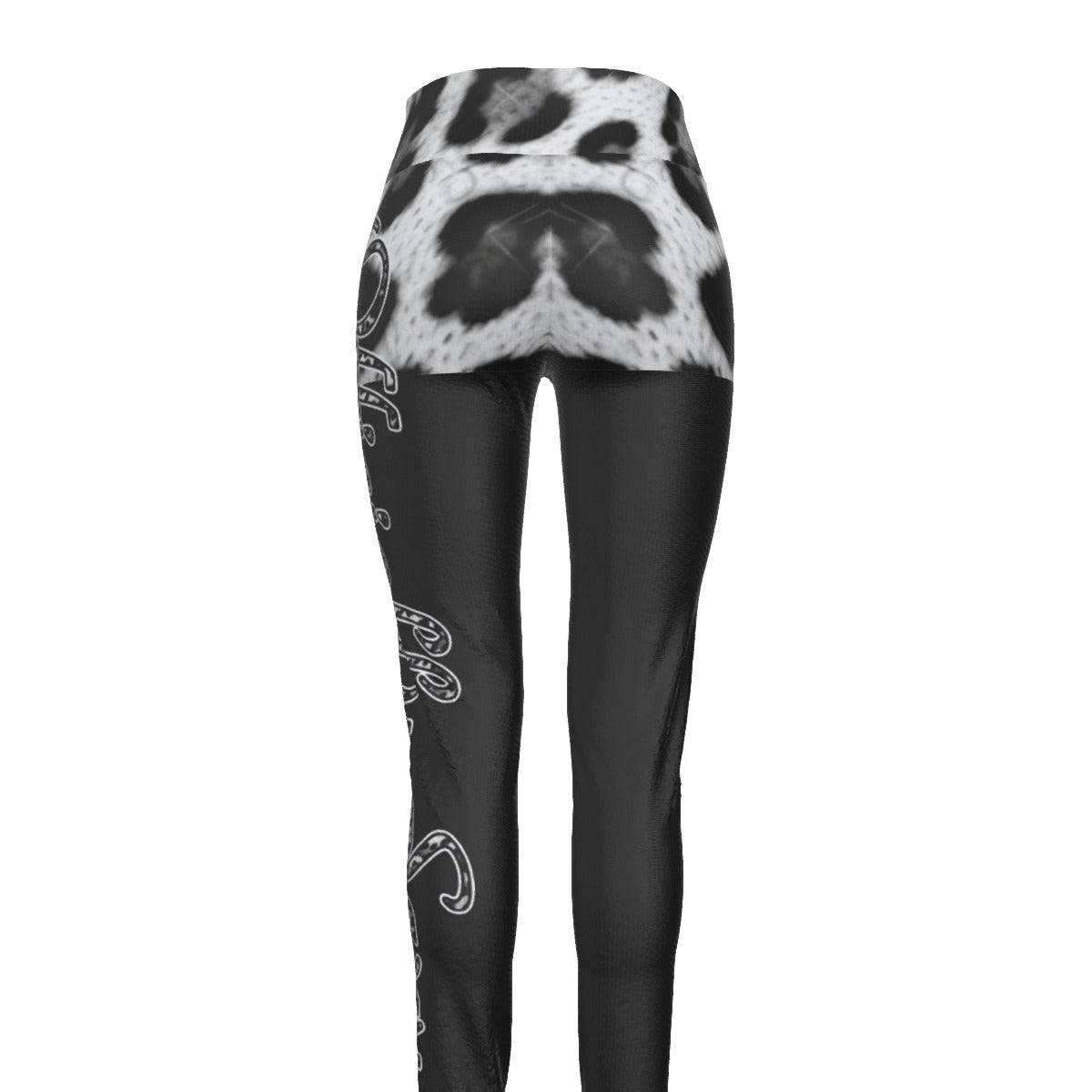  Officially Sexy Snow Leopard Print Collection Women's Black AOP High Waist Booty Popper Leggings #2 (English) 3
