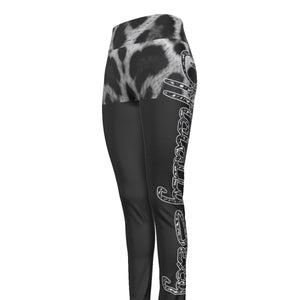  Officially Sexy Snow Leopard Print Collection Women's Black AOP High Waist Booty Popper Leggings #2 (English) 4