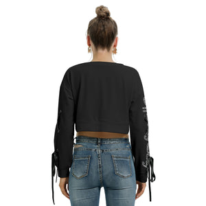 Officially Sexy Snow Leopard Print Collection Women's Cropped Sweatshirt With Long Lace up Sleeves (English)