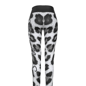 Officially Sexy Snow Leopard Print Collection Women's Black High Waist Leggings #2 (English) 3