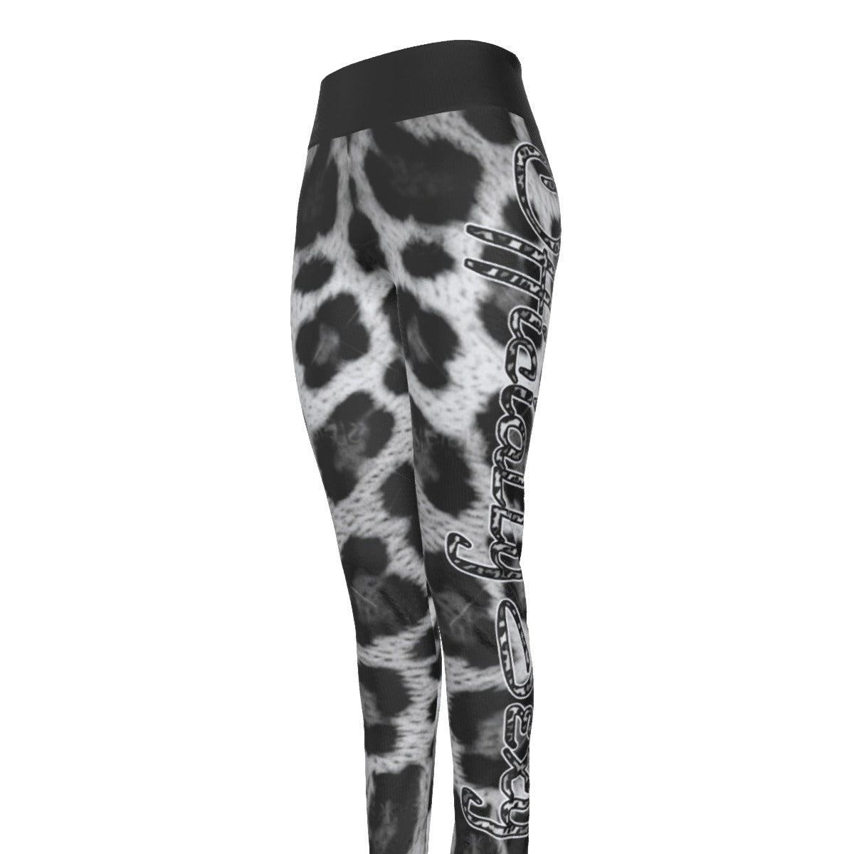 Officially Sexy Snow Leopard Print Collection Women's Black High Waist Leggings #2 (English) 4