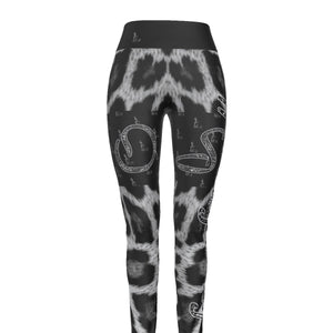 Officially Sexy Snow Leopard Print Collection Women's Black High Waist Thigh High Booty Popper Leggings #2 Front And Back (English) 1