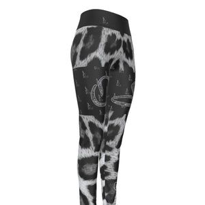 Officially Sexy Snow Leopard Print Collection Women's Black High Waist Thigh High Booty Popper Leggings #2 (English) 2