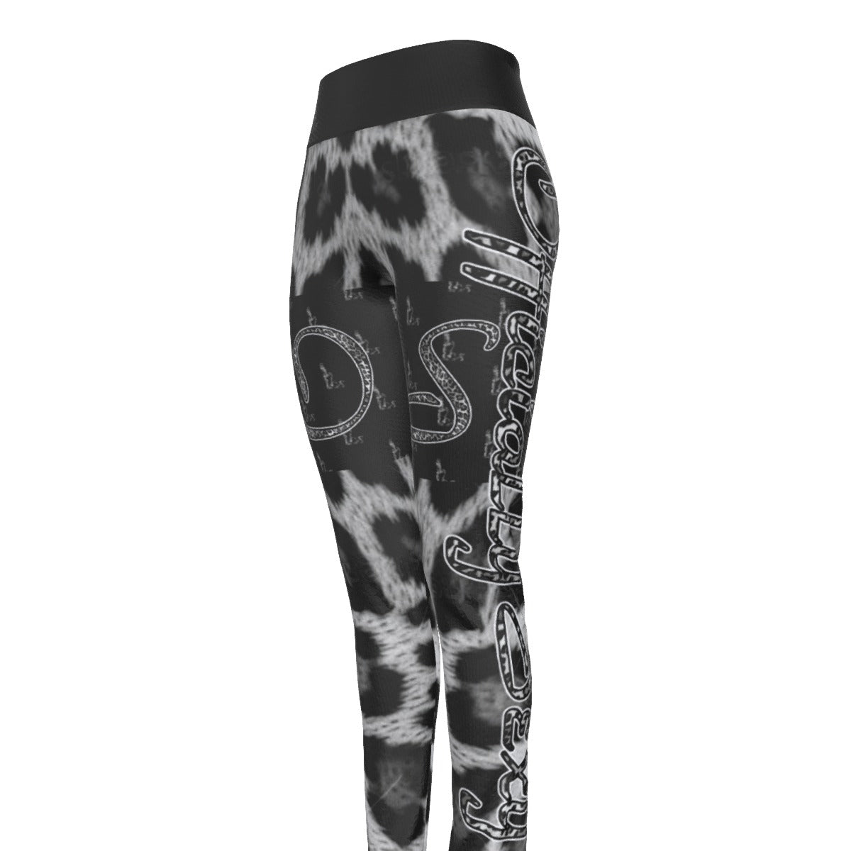 Officially Sexy Snow Leopard Print Collection Women's Black High Waist Thigh High Booty Popper Leggings #2 (English) 4
