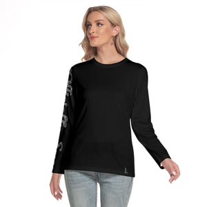 Officially Sexy Snow Leopard Print Collection Women's Black O-neck Long Sleeve T-shirt (English) 1