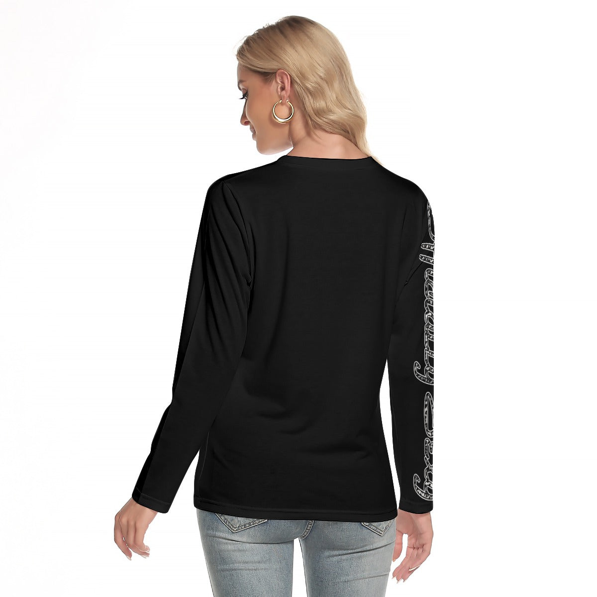 Officially Sexy Snow Leopard Print Collection Women's Black O-neck Long Sleeve T-shirt (English) 3
