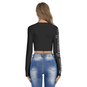 Officially Sexy Snow Leopard Print Collection Women's Black Round Neck Crop Top Long Sleeve T-Shirt (English) 3