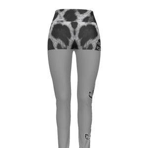  Officially Sexy Snow Leopard Print Collection Women's Grey AOP High Waist Booty Popper Leggings #2 (English) 1