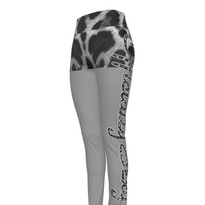  Officially Sexy Snow Leopard Print Collection Women's Grey AOP High Waist Booty Popper Leggings #2 (English) 4