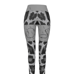 The Officially Sexy Snow Leopard Print Collection Women's High Waist Thigh High Booty Popper Leggings #2 OS On The Front And Back (English)