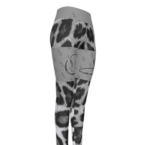 The Officially Sexy Snow Leopard Print Collection Women's High Waist Thigh High Booty Popper Leggings #2 OS On The Front And Back (English)