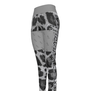 Officially Sexy Snow Leopard Print Collection Women's Grey High Waist Thigh High Booty Popper Leggings #2 No OS (English) 4