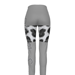 Officially Sexy Snow Leopard Print Collection Women's Grey High Waist Thigh High Booty Popper Leggings #2 With OS On Front Thighs Only (English) 3