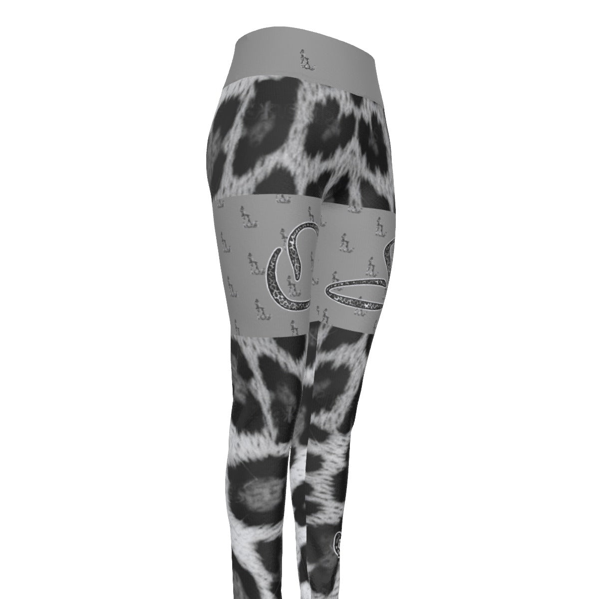 Officially Sexy Snow Leopard Print Collection Women's Grey High Waist Thigh High Booty Popper Leggings #2 (English) 2