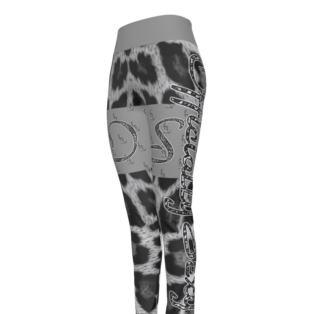 Officially Sexy Snow Leopard Print Collection Women's Grey High Waist Thigh High Booty Popper Leggings #2 (English) 4