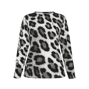 Officially Sexy Snow Leopard Print Collection Women's Oversized 190GSM Cotton AOP Leopard Print T-shirt (English) 1