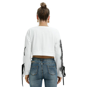Officially Sexy Snow Leopard Print Collection Women's Cropped Sweatshirt With Long Lace up Sleeves (English)