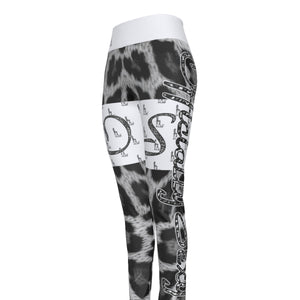 The Officially Sexy Snow Leopard Print Collection Women's High Waist Thigh High Booty Popper Leggings #2 OS On The Front And Back (English)