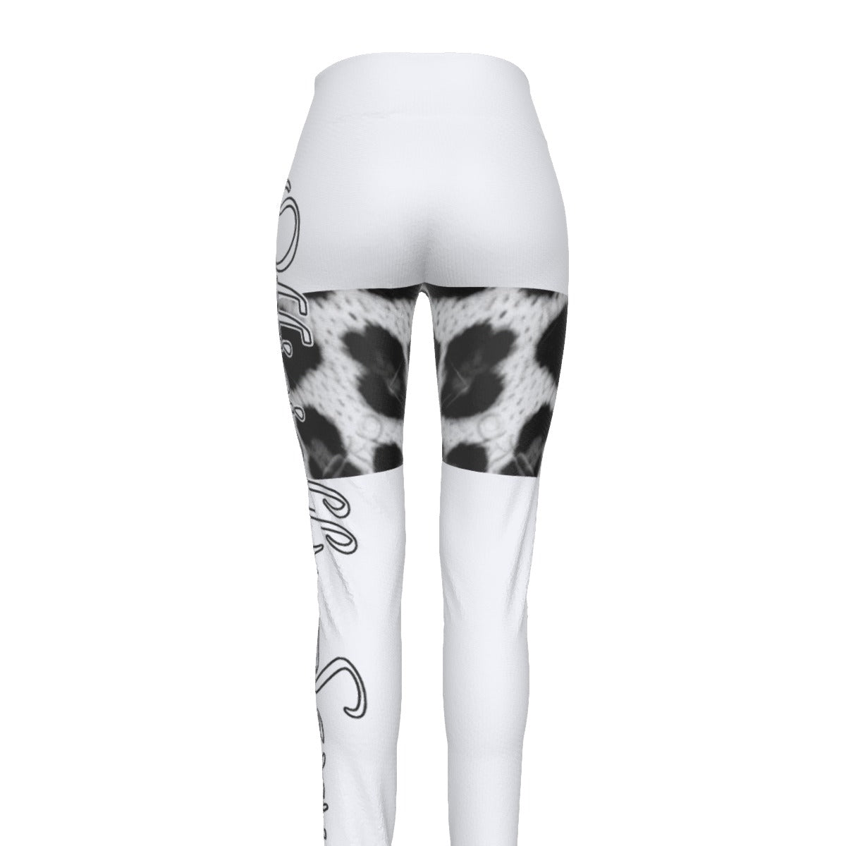 Officially Sexy Snow Leopard Print Collection Women's White High Waist Thigh High Booty Popper Leggings #2 With OS On Front Thighs Only (English) 3