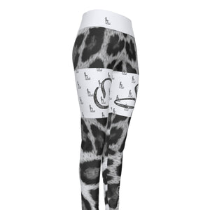 Officially Sexy Snow Leopard Print Collection Women's White High Waist Thigh High Booty Popper Leggings #2 (English) 2