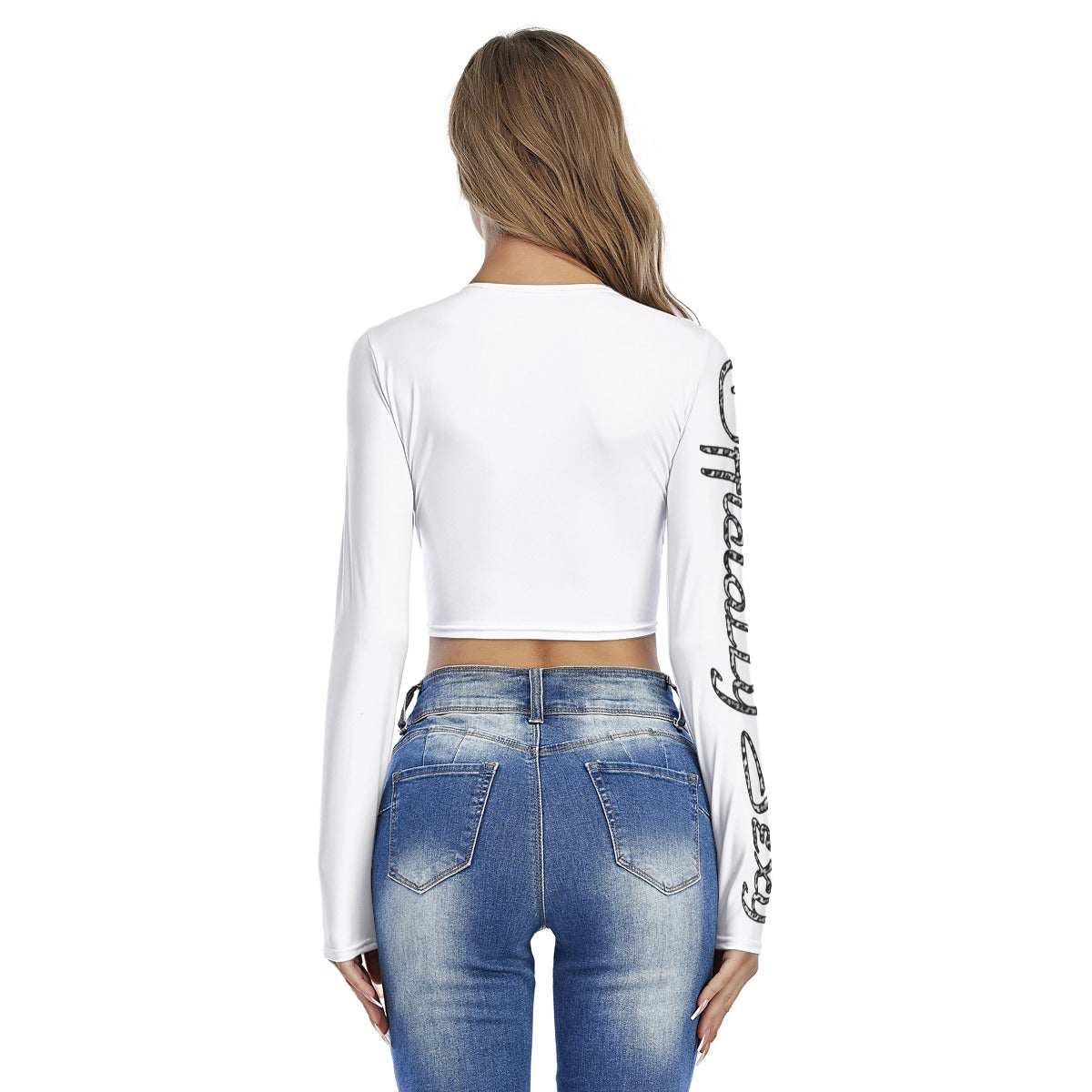 Officially Sexy Snow Leopard Print Collection Women's White Round Neck Crop Top Long Sleeve T-Shirt (English) 3