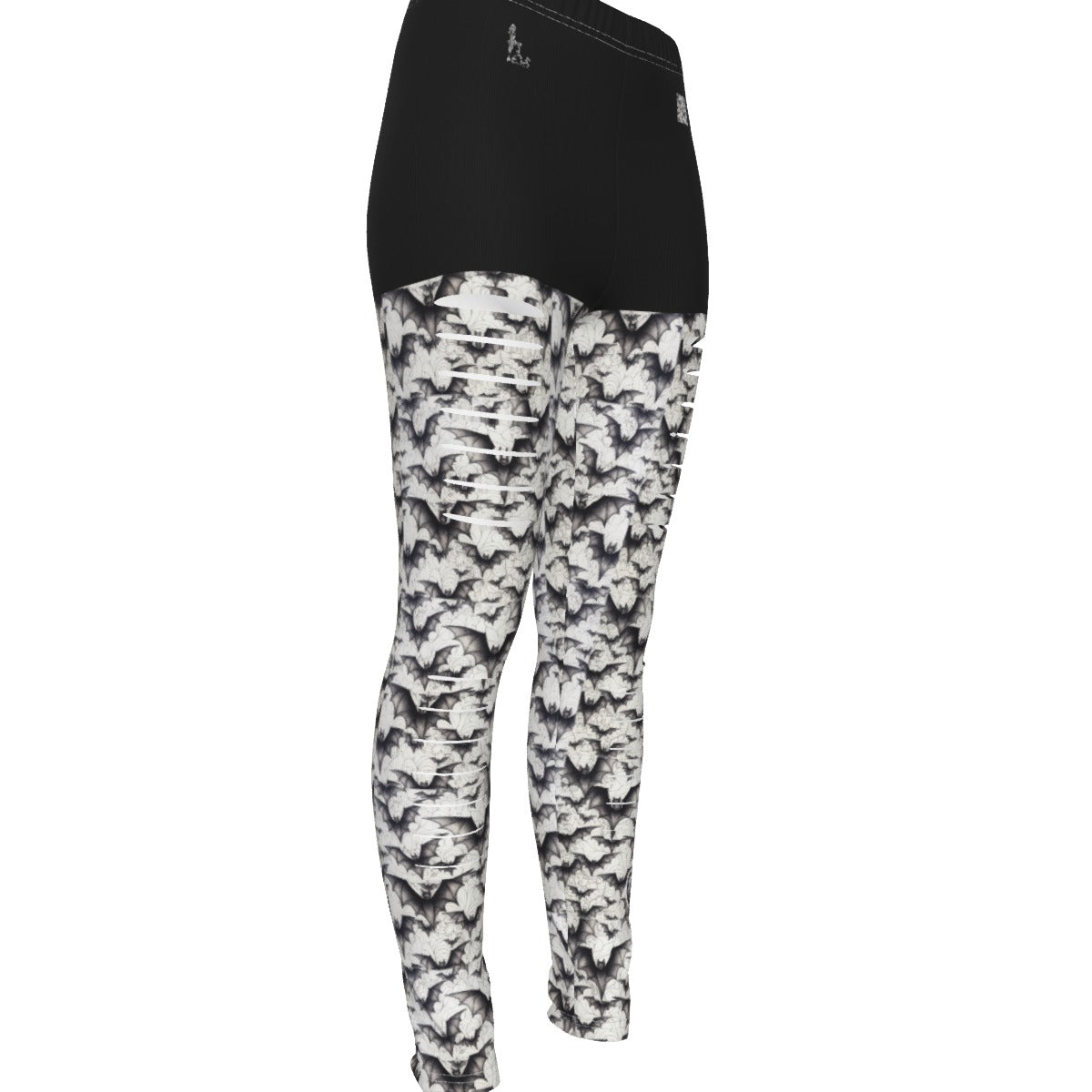 All Language Officially Sexy Halloween Collection Black & Grey Bats Women's Ripped Booty Popper Leggings #2