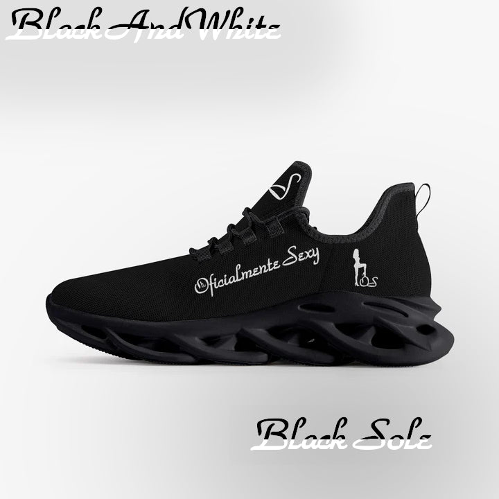 Portuguese Oficialmente Sexy Solid Color Collection Bounce Mesh Knit Sneakers - Black And White