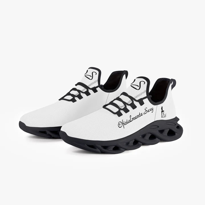 Portuguese Oficialmente Sexy Solid Color Collection Bounce Mesh Knit Sneakers - White And Black