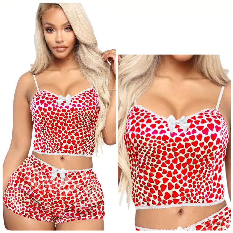 Women's Sexy 2 Piece Velvet Spaghetti Strap Top And Shorts Pajama Sleepwear Set