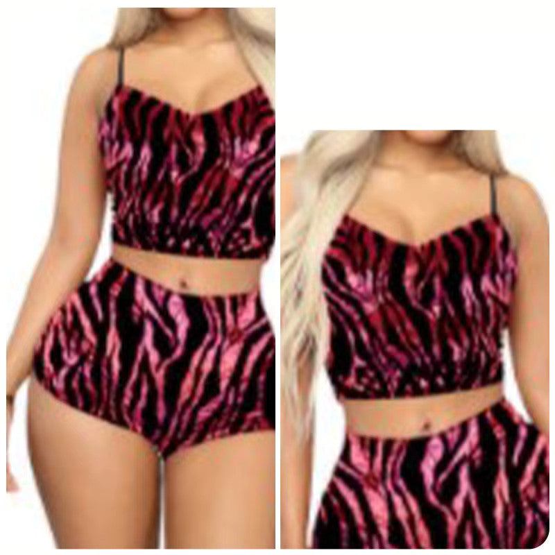 Women's Sexy 2 Piece Velvet Spaghetti Strap Top And Shorts Pajama Sleepwear Set