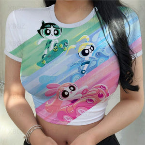 Sexy Cute Kawaii Print Women's Party Stitch Summer Tight Crop Top Slim Fit T Shirt