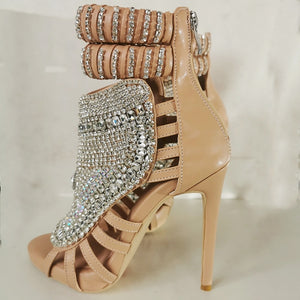 "Glitter Crystal Rhinestone Ankle Wrap High Heel Stiletto Sandals:  Totem Design, Sexy Shoes, Dress Shoes Women's Shoes "
