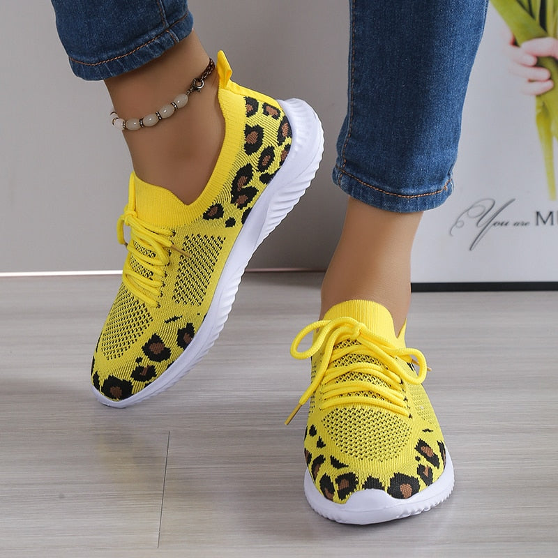 Women's Breathable Mesh Leopard Print Sport Sneakers - Stylish and Comfortable Women's sneakers