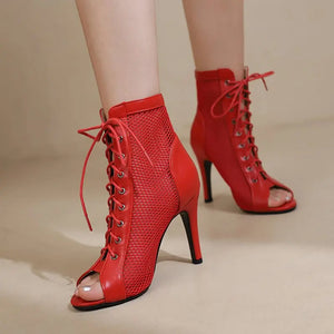 Women's Sexy Air Mesh Open Toe Black High Heel Gladiator Sandals