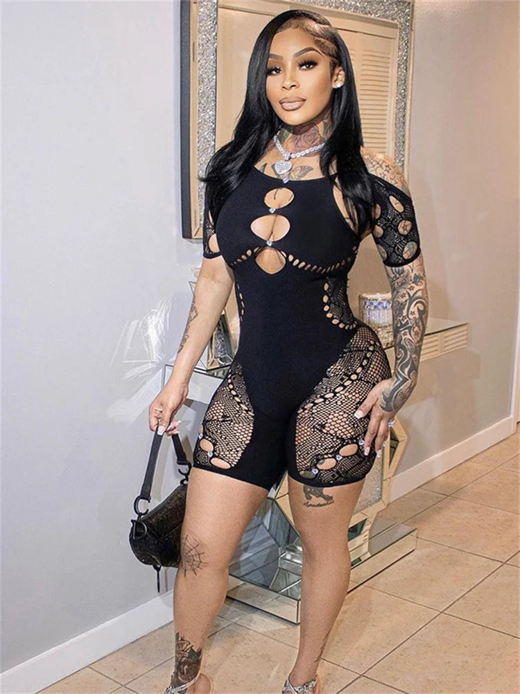 Women’s Sexy See Through Bodycon Jumpsuit Overalls