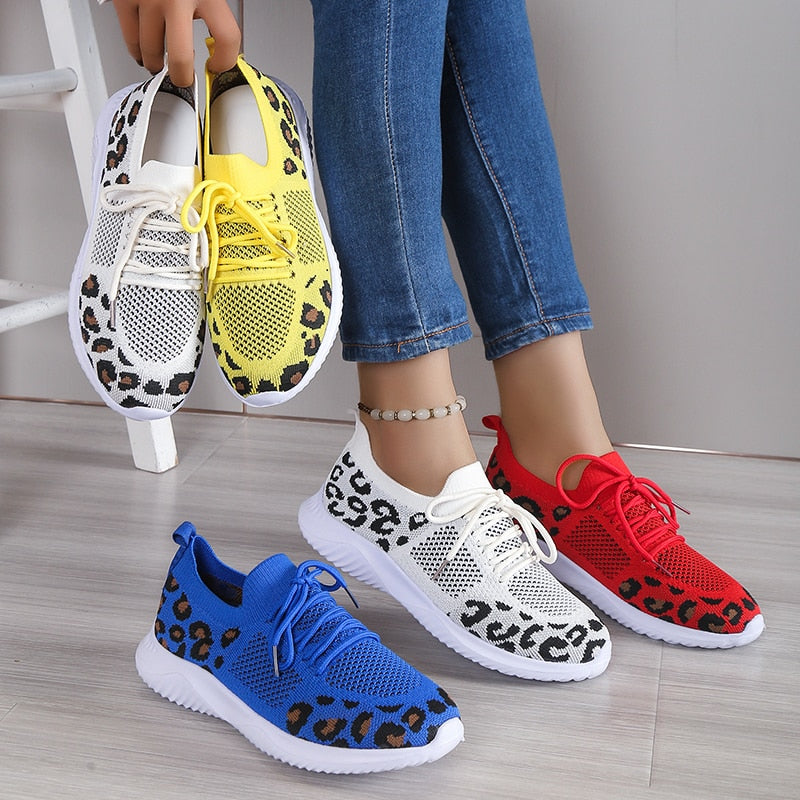 Women's Breathable Mesh Leopard Print Sport Sneakers - Stylish and Comfortable Women's sneakers