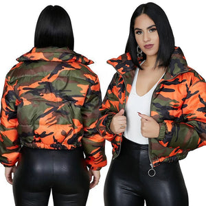 Women's Winter Thick Warm Short Parka Coat - Camouflage Jacket